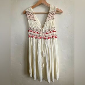Buttery Soft & Comfortable Free People Cream Dress with Embroidery, Size Small